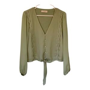 WAYF Sage Green Blouse with Lace Trim